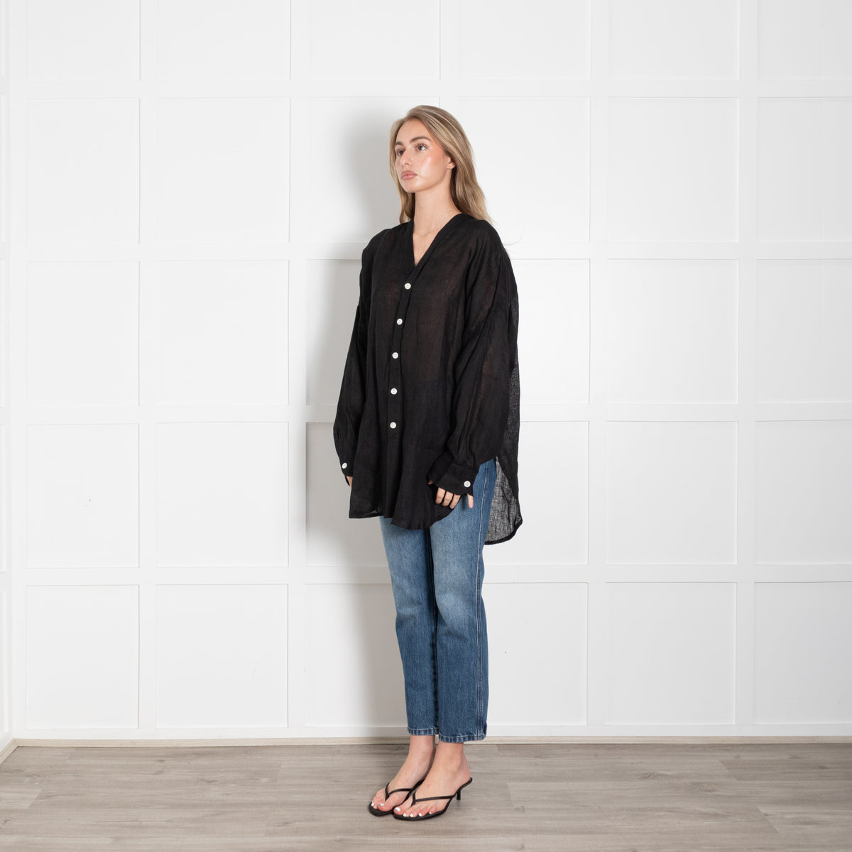 Monday Barcelona V-Neck Black Linen Cover UP