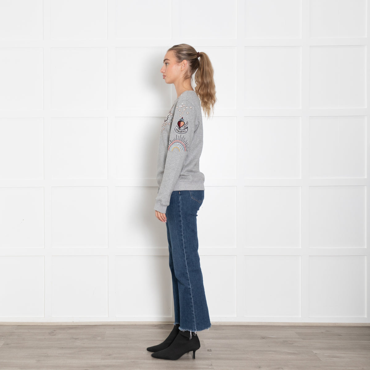 Valentino Grey Multi Beads Sequins Sweatshirt