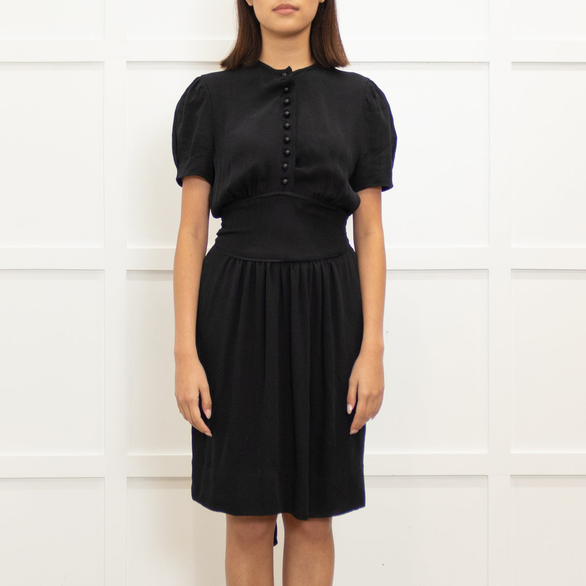 Stella McCartney Black Silk Short Dress With Button Front & Belt