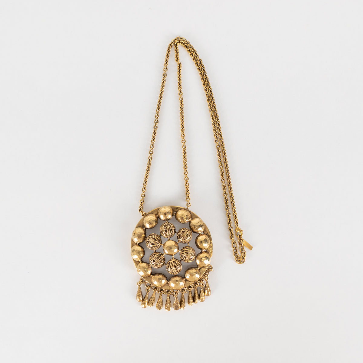 Saint Laurent Gold Tone Ball Flower Pendant Necklace