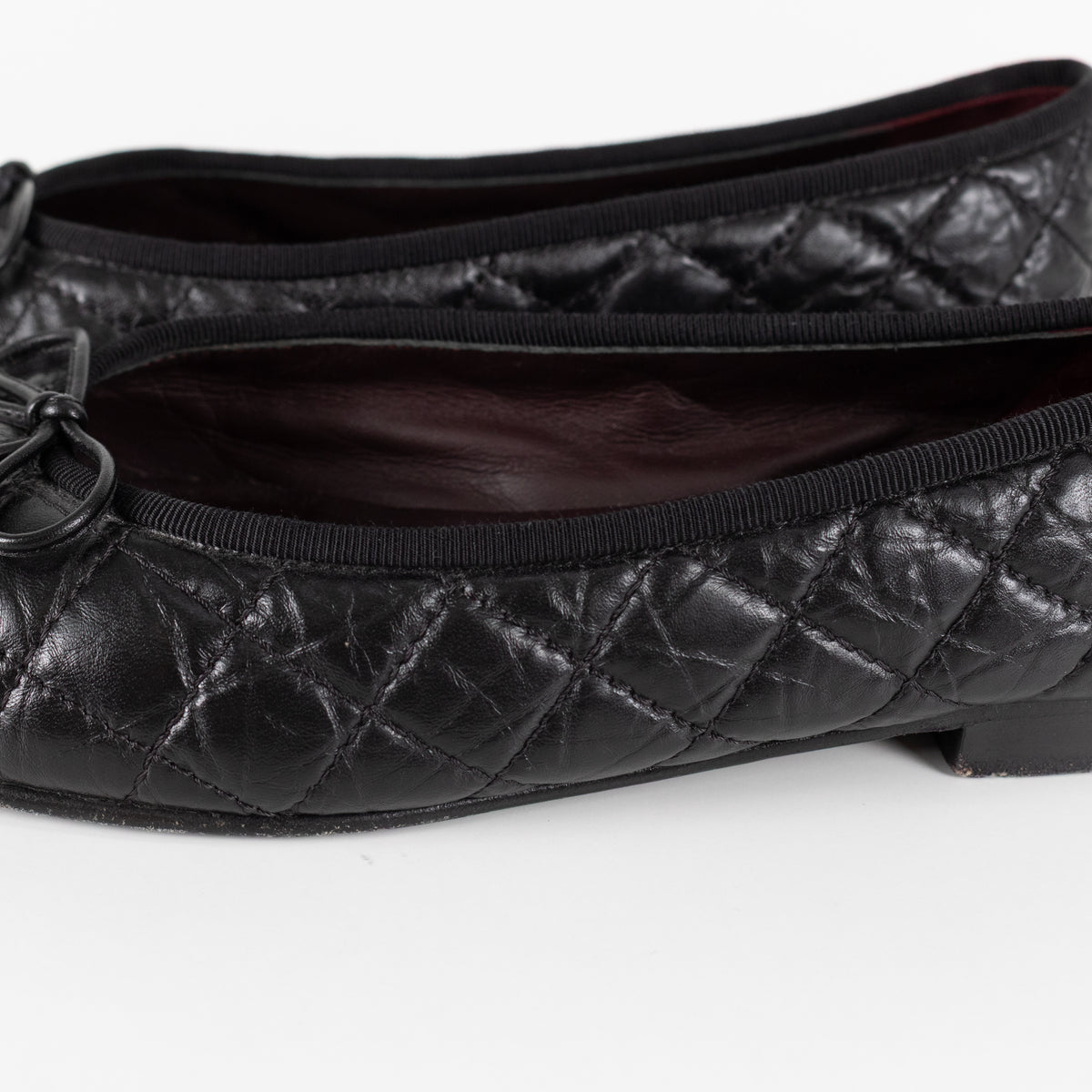 Chanel Black Calfskin Quilted Detail Ballet Pumps