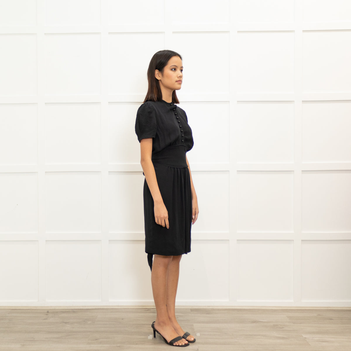 Stella McCartney Black Silk Short Dress With Button Front & Belt