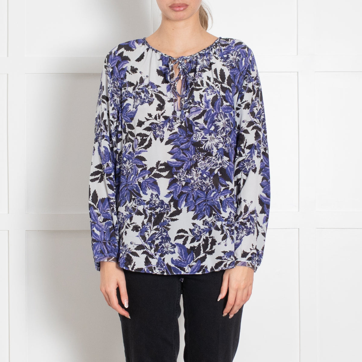 Rebecca Taylor Cream Purple Black Floral Silk Blouse