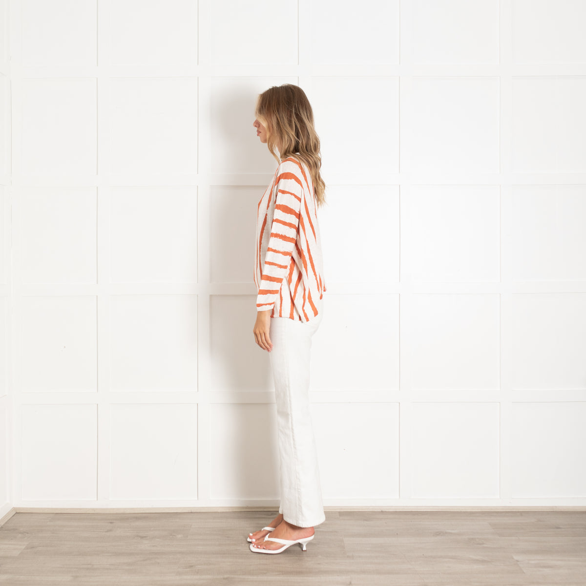 Not Shy Rust And Cream V Neck Oversized Linen Jumper