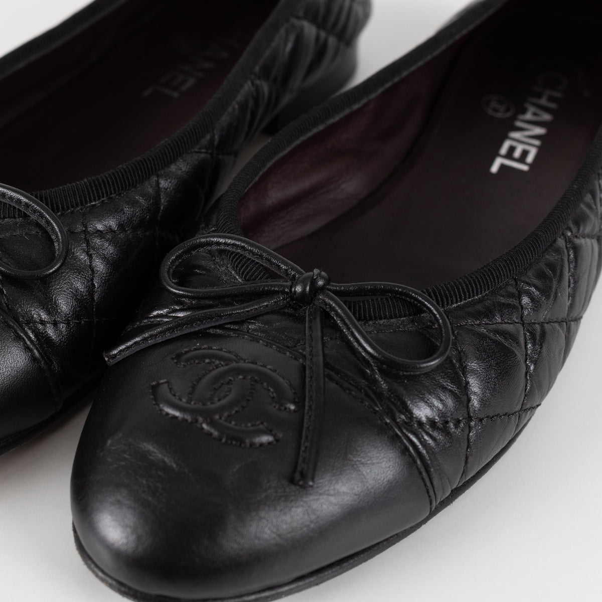 Chanel Black Calfskin Quilted Detail Ballet Pumps