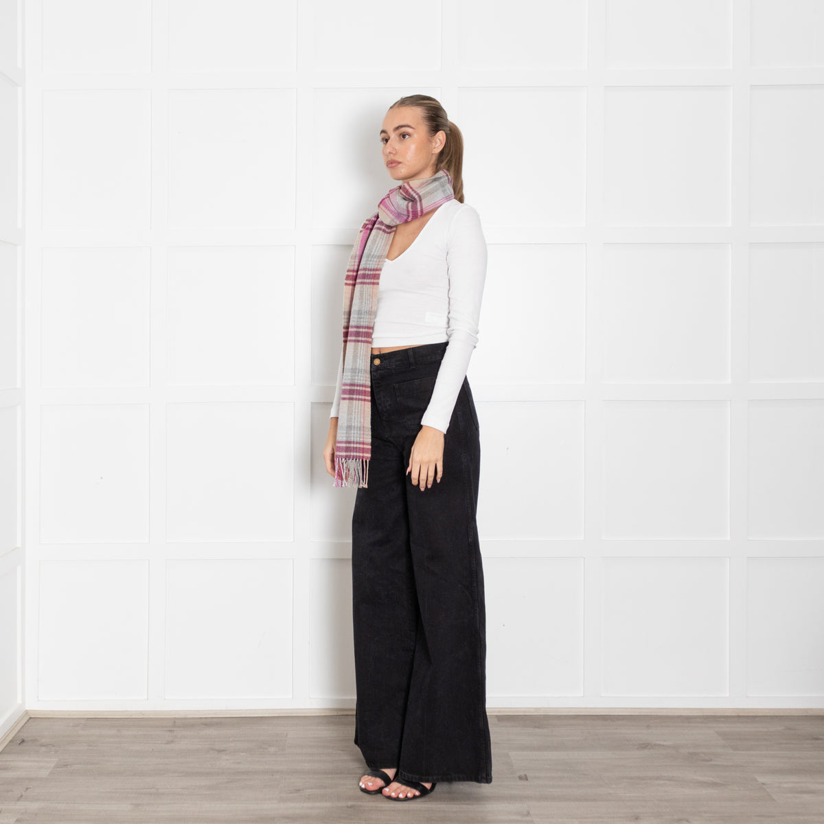 Mulberry Pink Heritage Check Wool Scarf