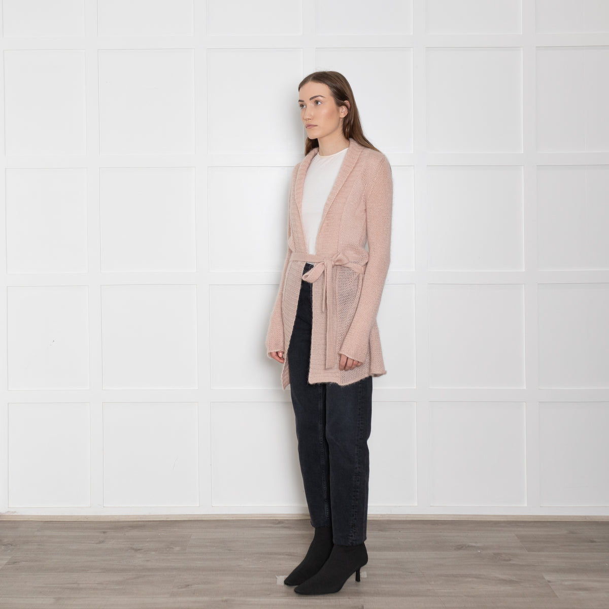 Theory Pale Dusty Pink Mohair Cardigan With Belt