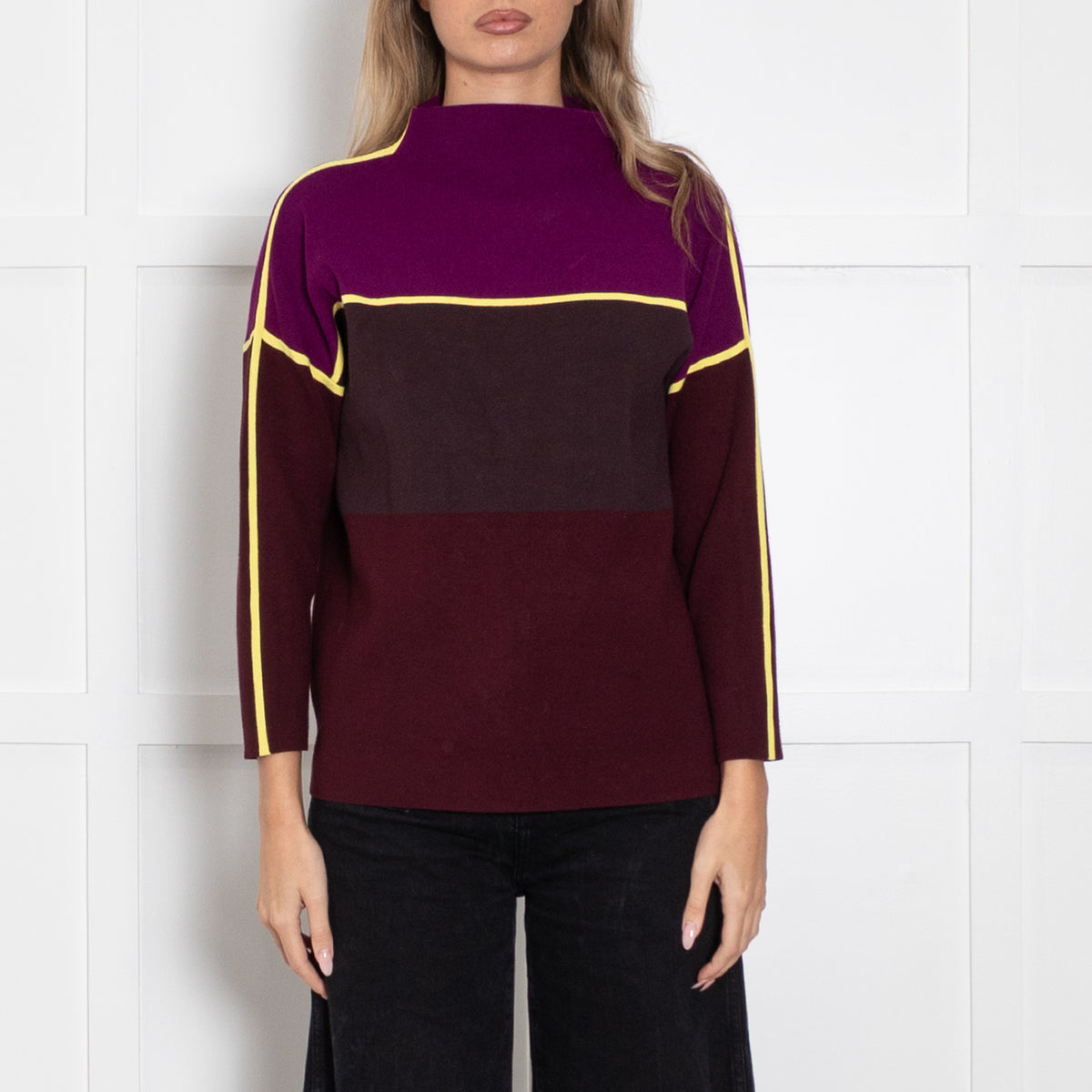 Victoria Victoria Beckham Purple & Yellow Colour Block Funnel Neck Jumper