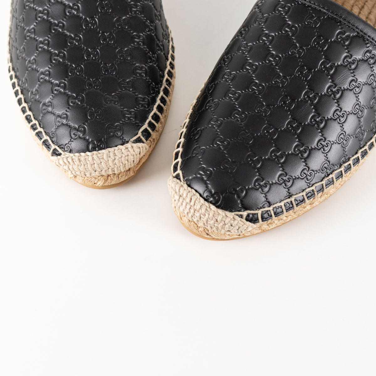 Gucci Black Leather Logo Embossed Espadrilles