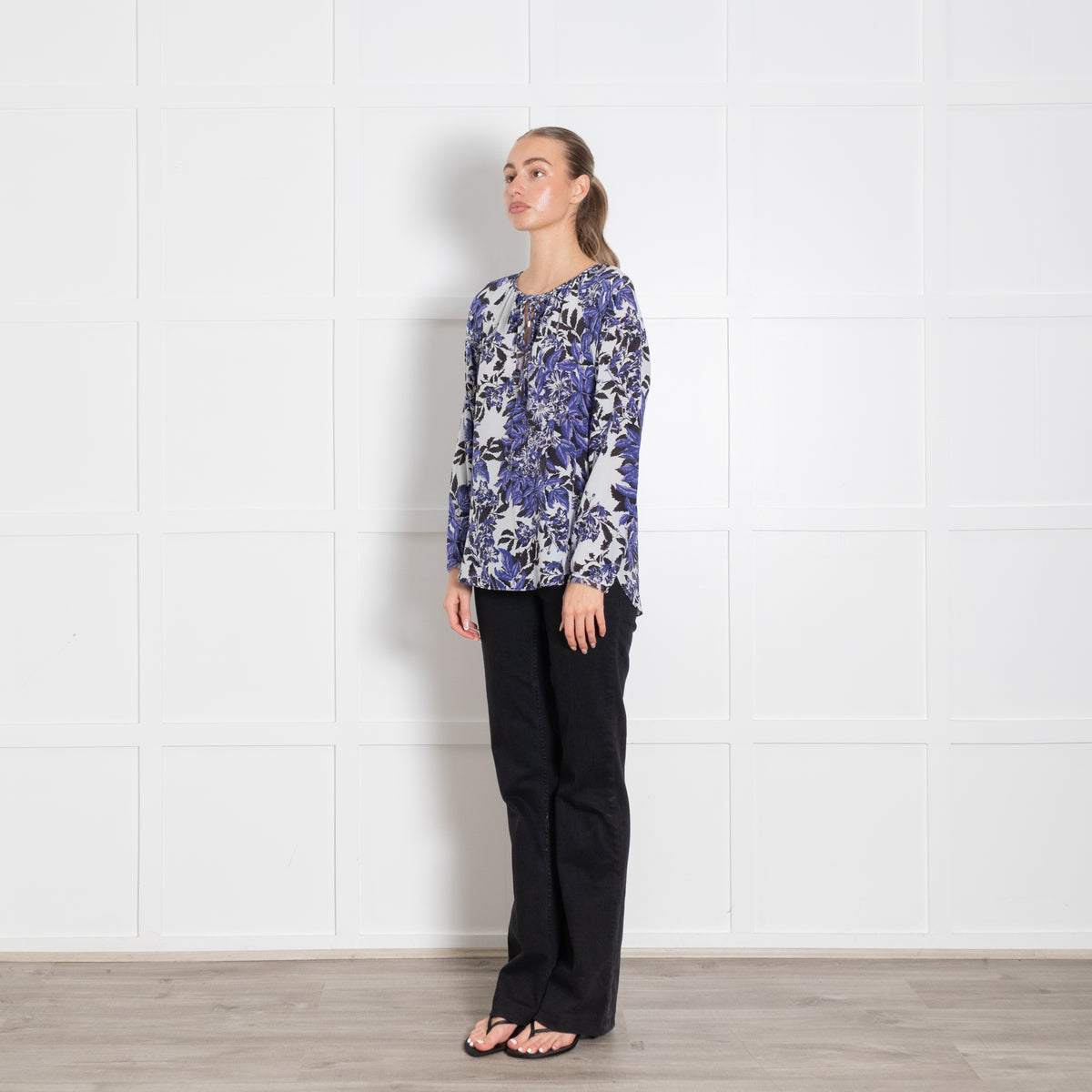 Rebecca Taylor Cream Purple Black Floral Silk Blouse