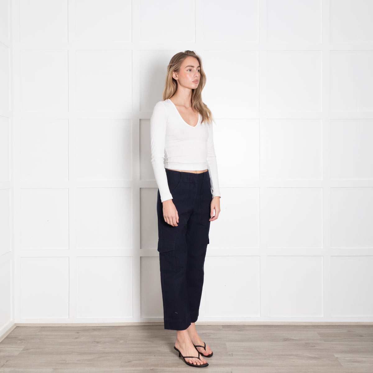 Me + Em Navy Heavy Cotton Cargo Trousers