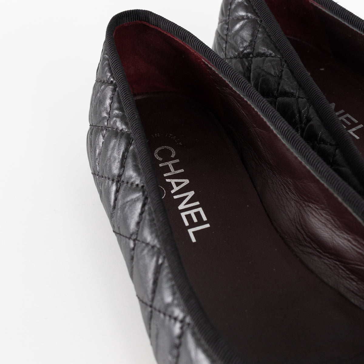Chanel Black Calfskin Quilted Detail Ballet Pumps