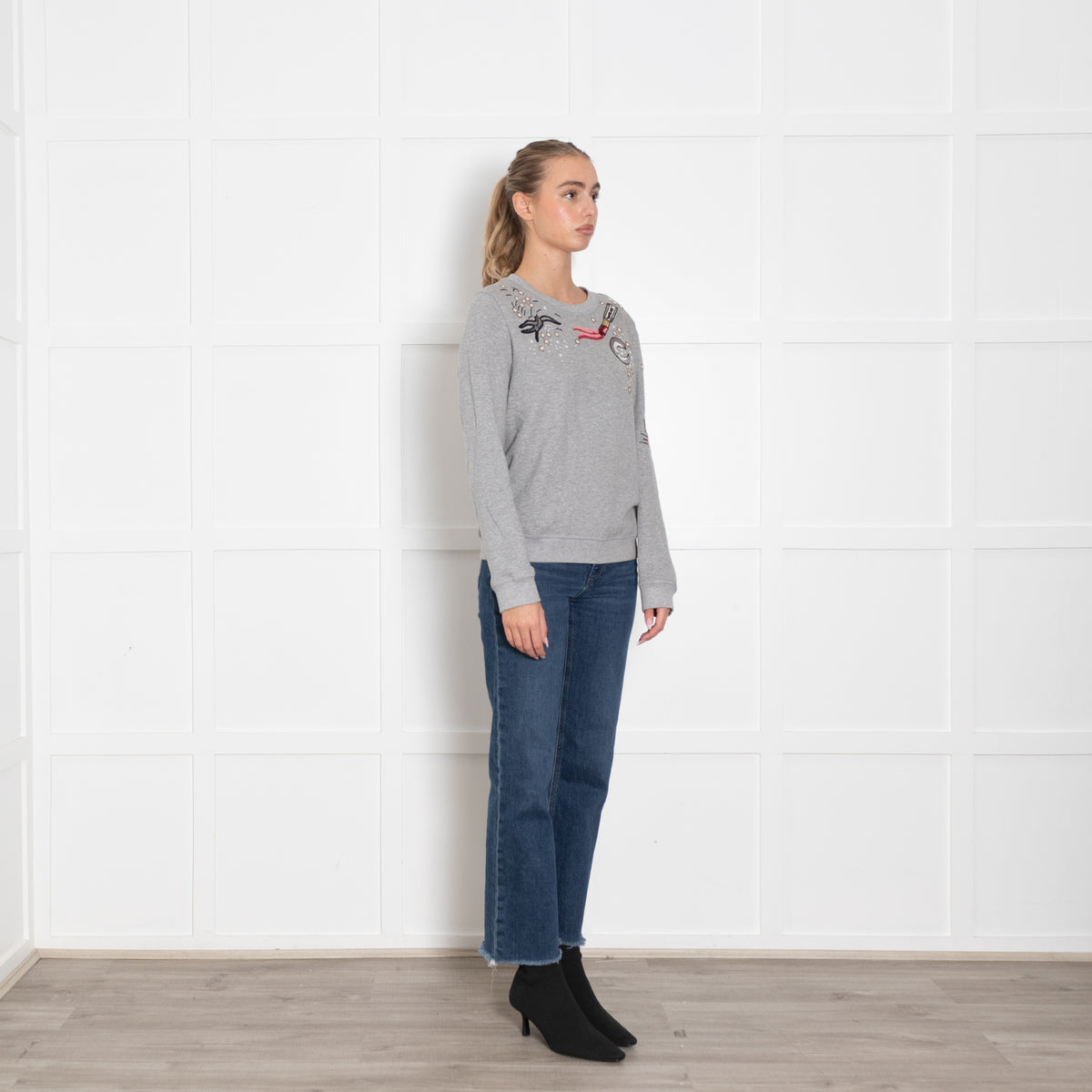 Valentino Grey Multi Beads Sequins Sweatshirt