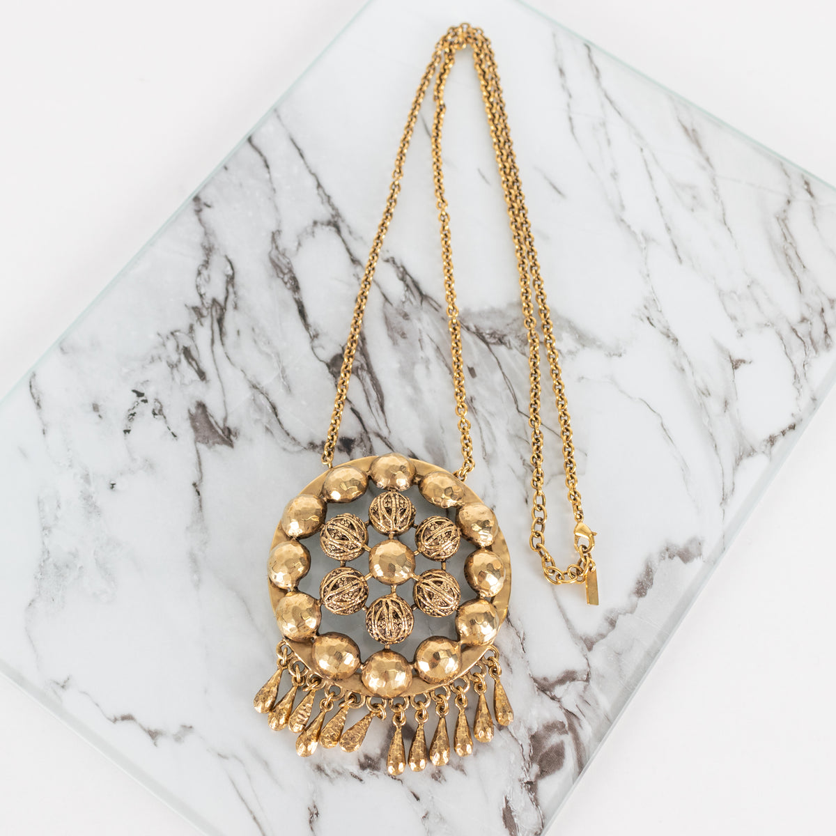 Saint Laurent Gold Tone Ball Flower Pendant Necklace