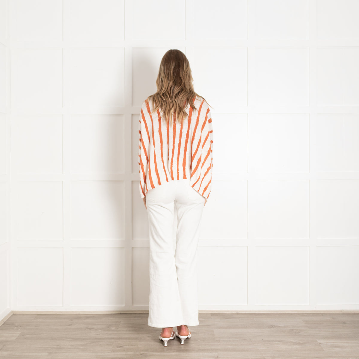 Not Shy Rust And Cream V Neck Oversized Linen Jumper