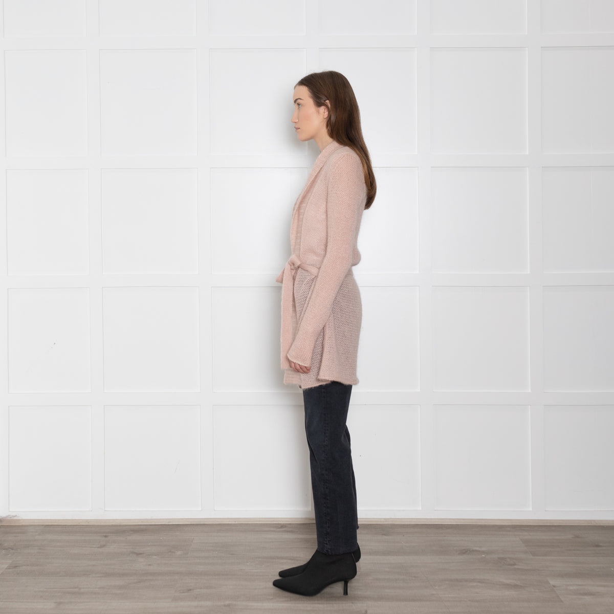 Theory Pale Dusty Pink Mohair Cardigan With Belt