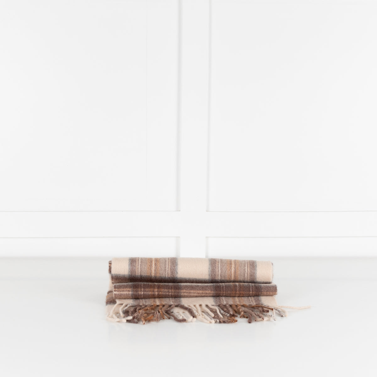 Johnstons of Elgin Brown Check Cashmere Scarf