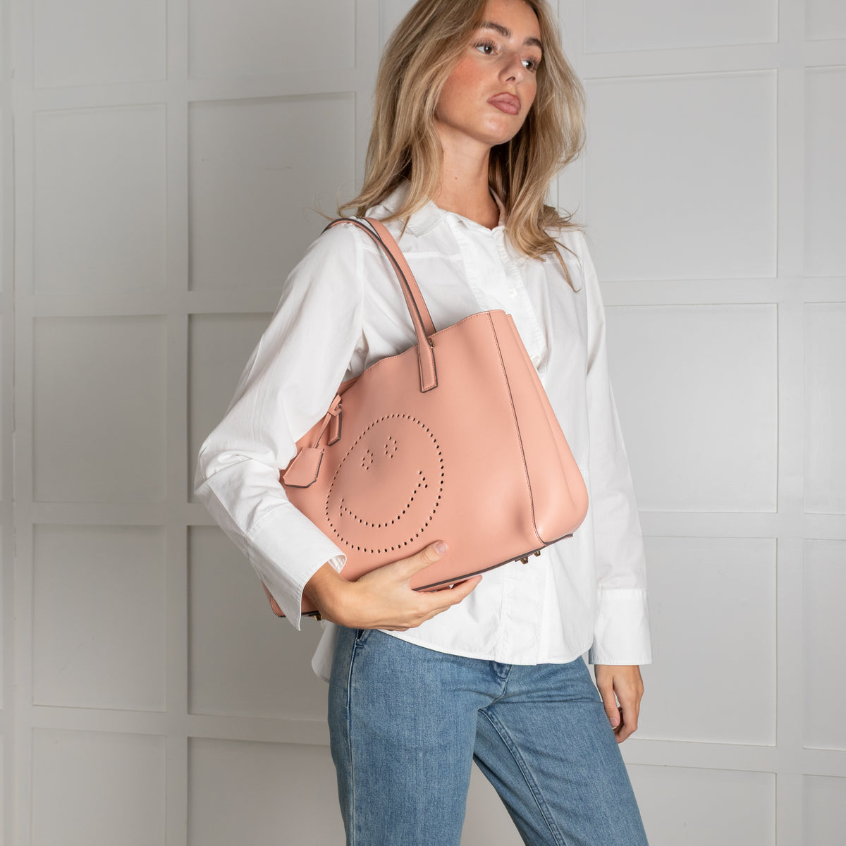 Anya Hindmarch Salmon Smiley Ebury Tote Bag