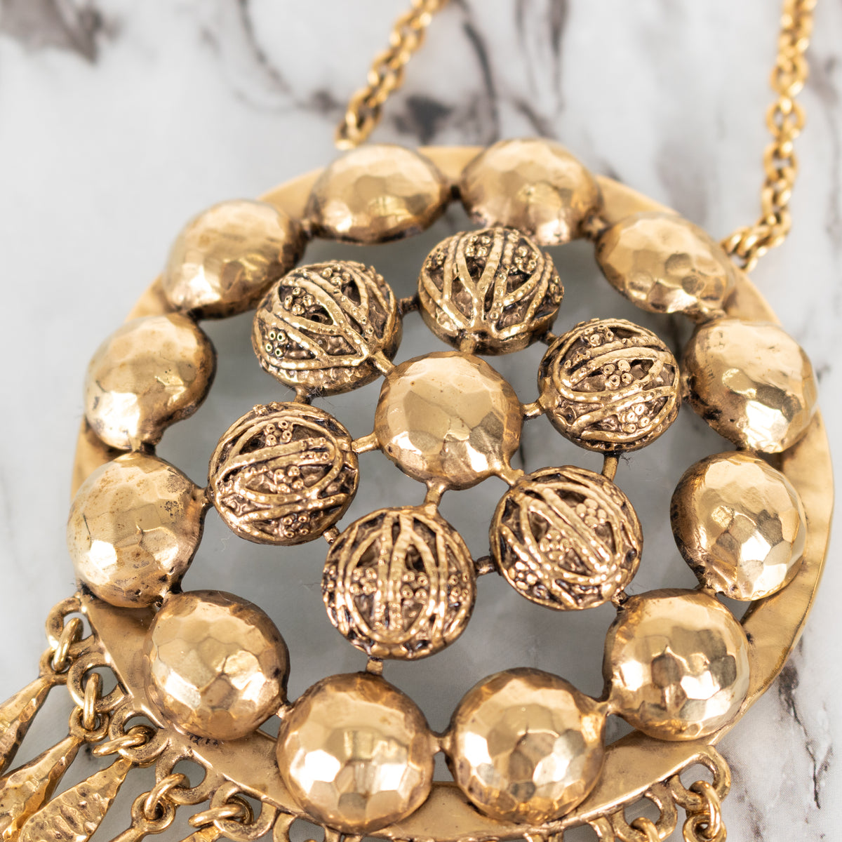 Saint Laurent Gold Tone Ball Flower Pendant Necklace
