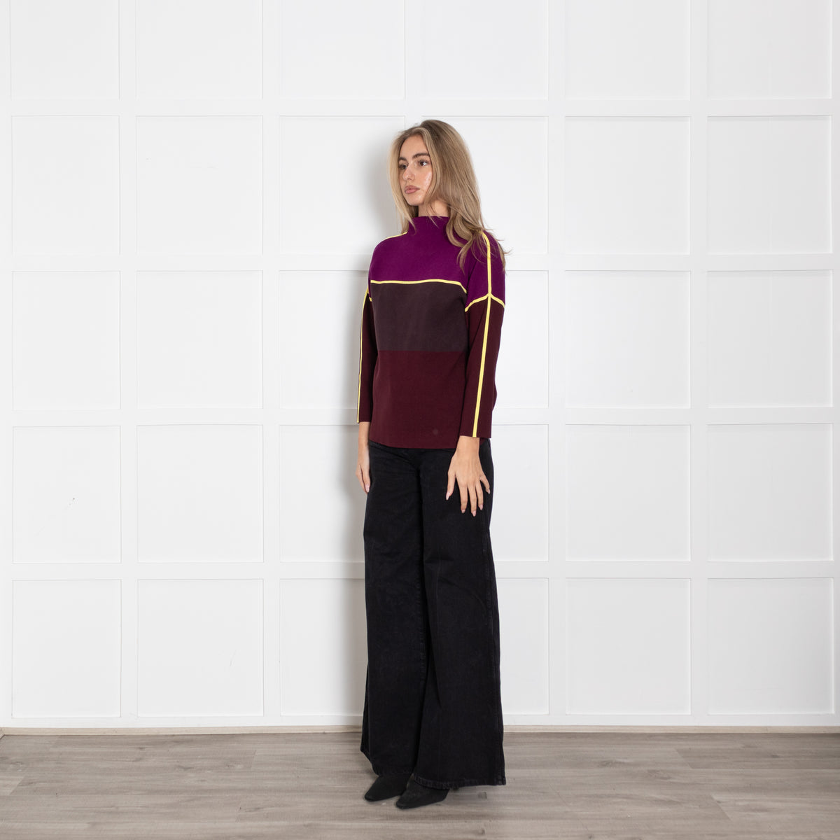Victoria Victoria Beckham Purple & Yellow Colour Block Funnel Neck Jumper