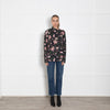 Erdem Black Pink Floral Cotton Long Sleeve Top