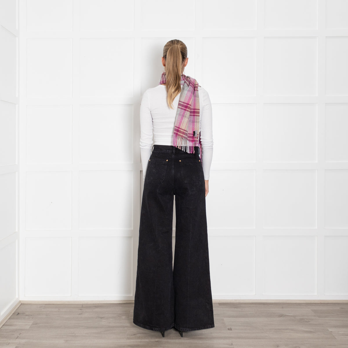 Mulberry Pink Heritage Check Wool Scarf