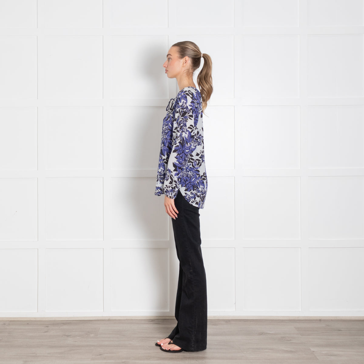 Rebecca Taylor Cream Purple Black Floral Silk Blouse