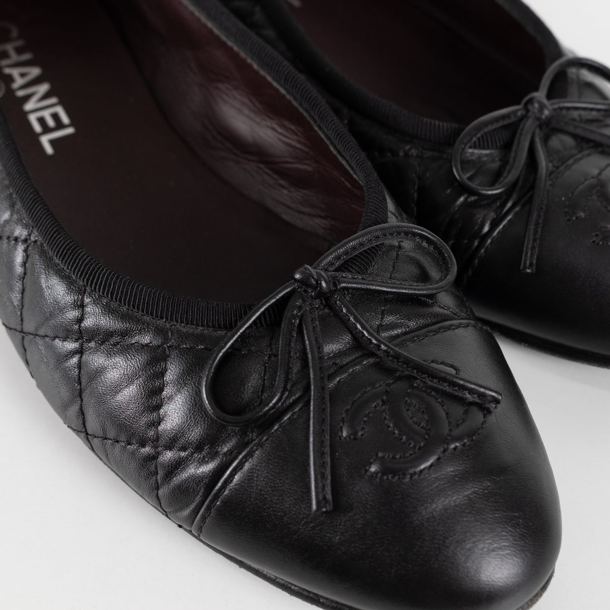 Chanel Black Calfskin Quilted Detail Ballet Pumps
