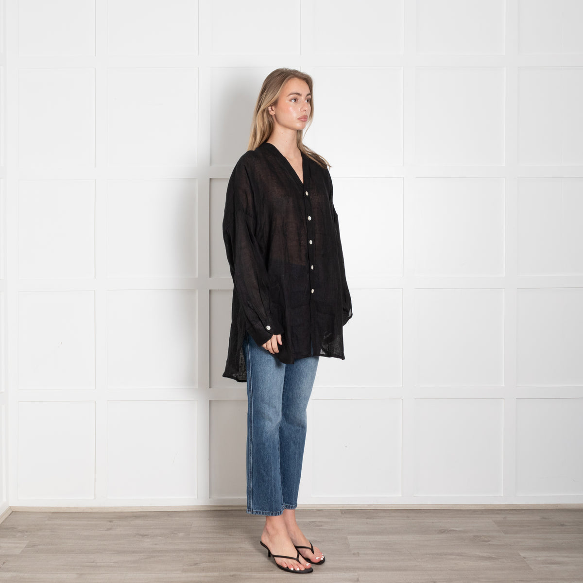 Monday Barcelona V-Neck Black Linen Cover UP