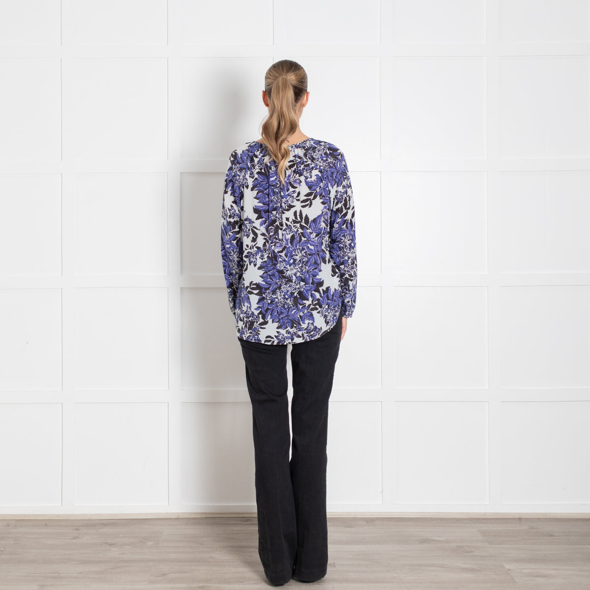 Rebecca Taylor Cream Purple Black Floral Silk Blouse