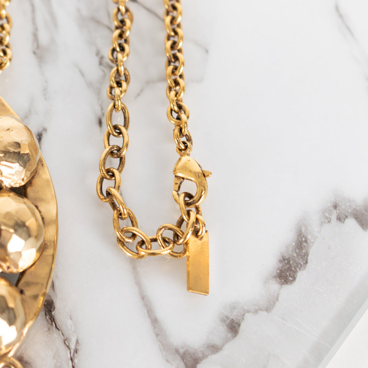 Saint Laurent Gold Tone Ball Flower Pendant Necklace