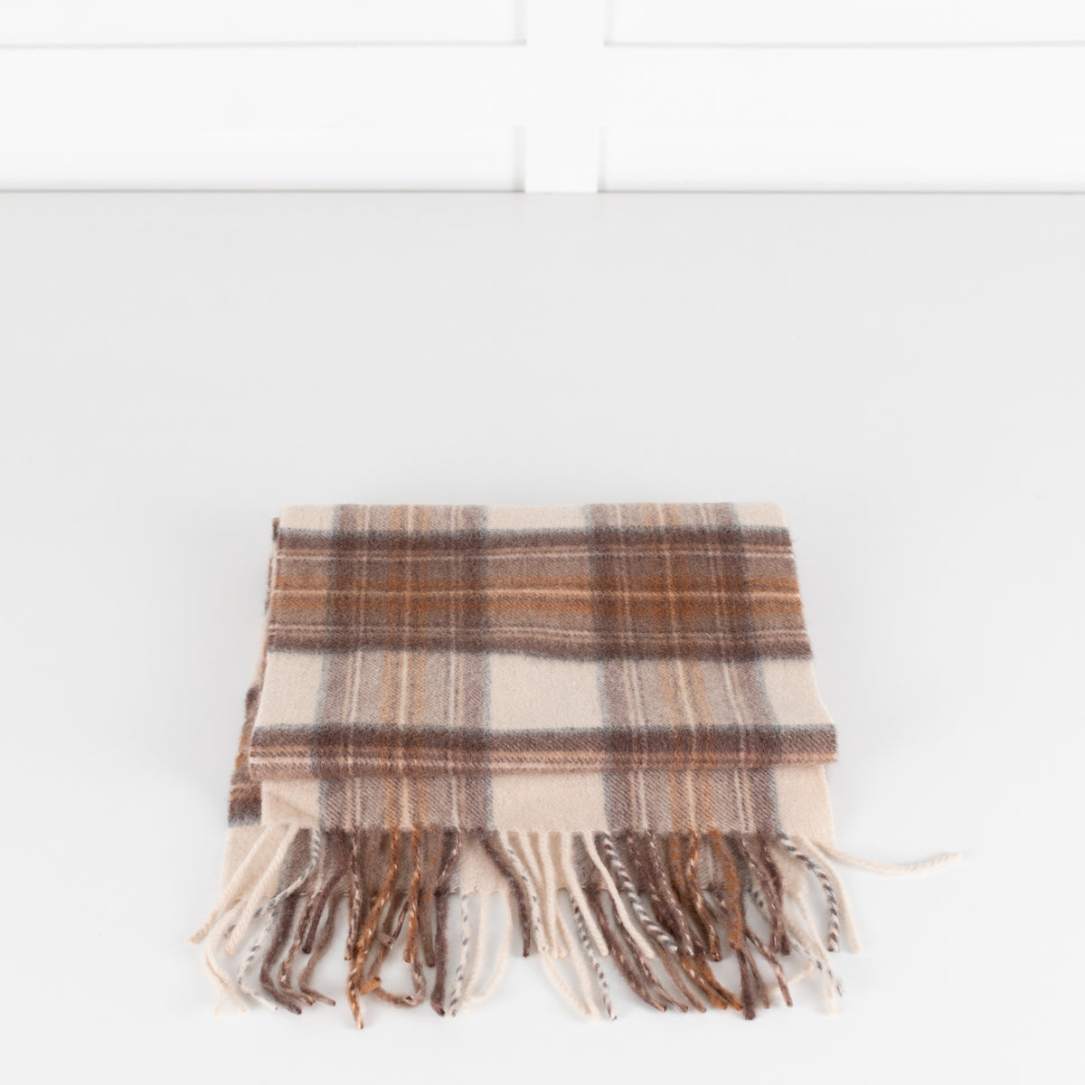 Johnstons of Elgin Brown Check Cashmere Scarf