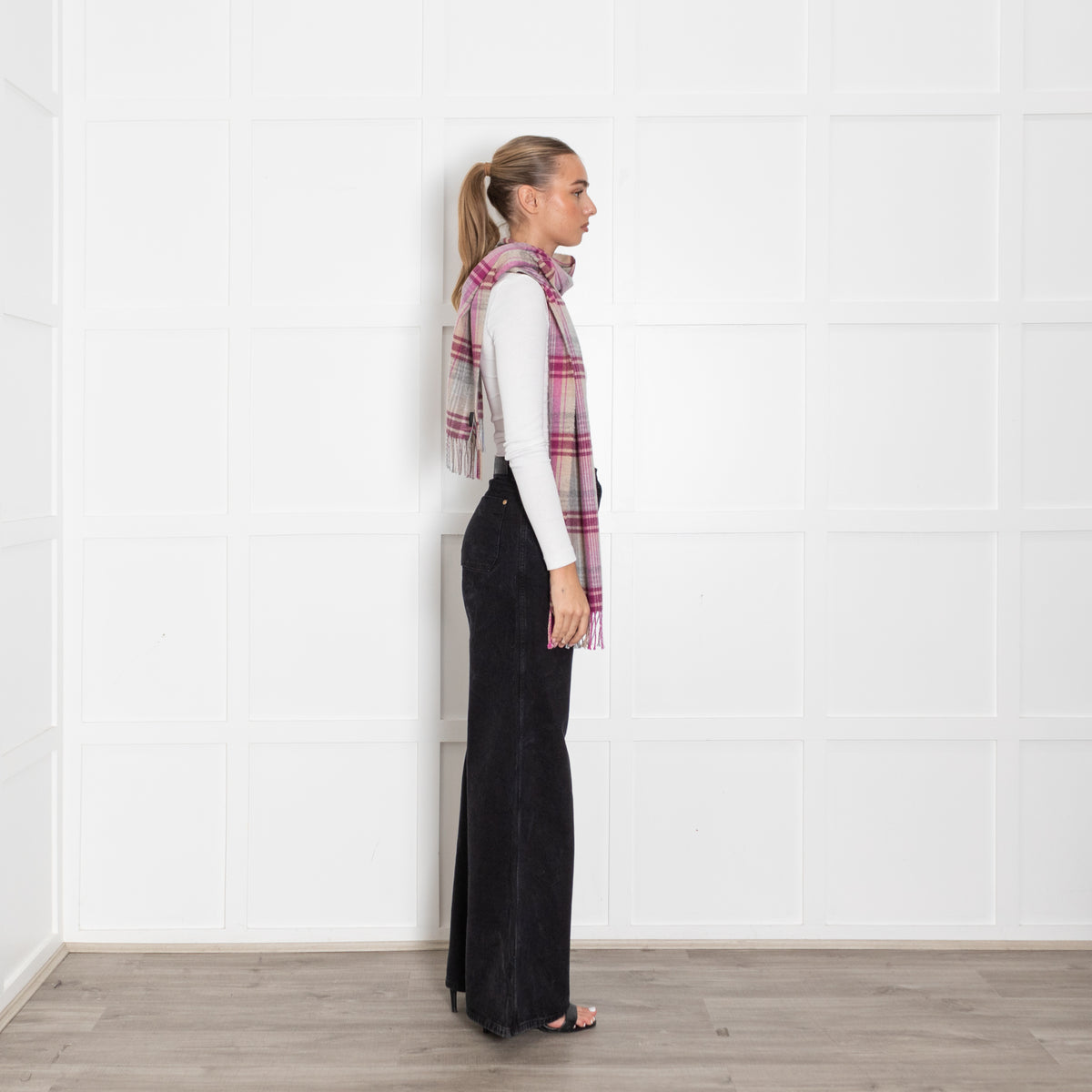 Mulberry Pink Heritage Check Wool Scarf