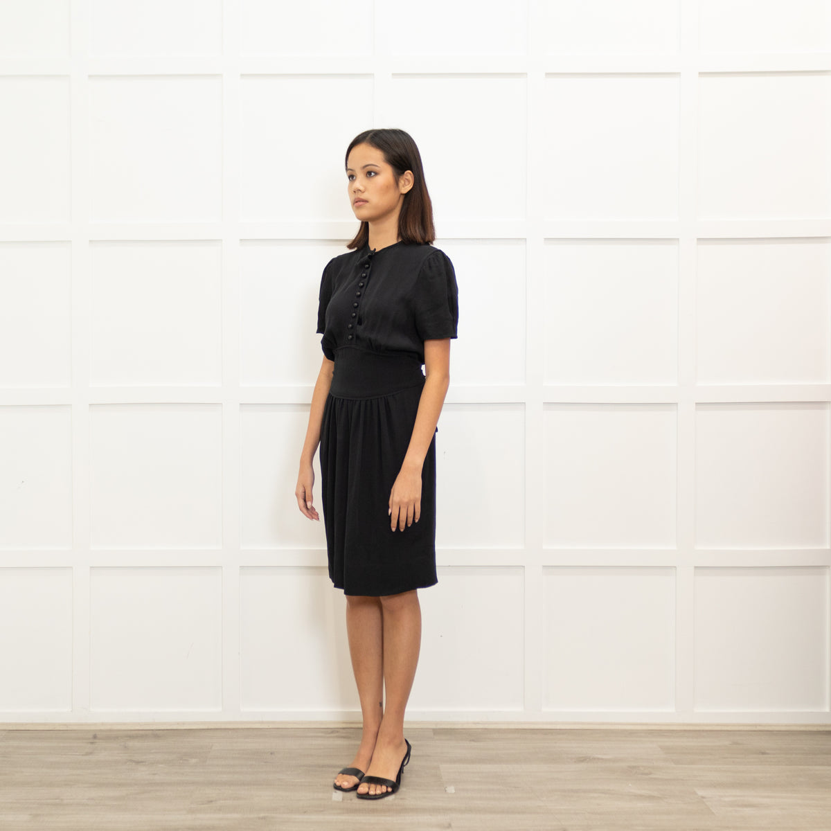 Stella McCartney Black Silk Short Dress With Button Front & Belt