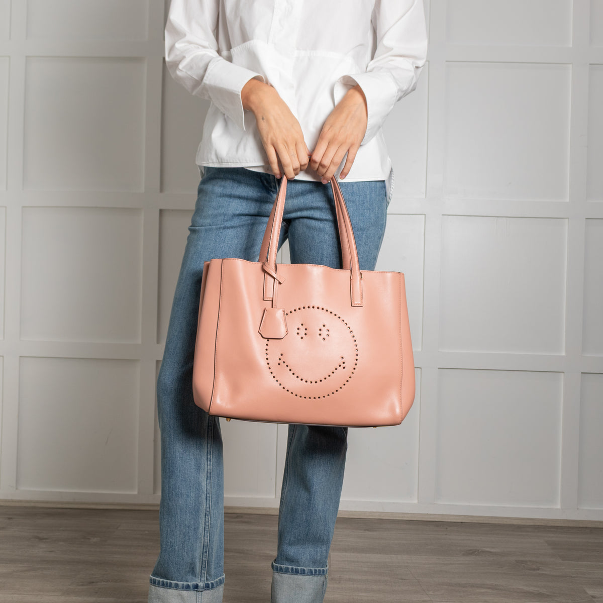 Anya Hindmarch Salmon Smiley Ebury Tote Bag