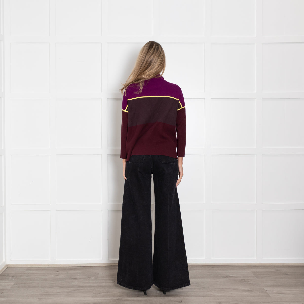 Victoria Victoria Beckham Purple & Yellow Colour Block Funnel Neck Jumper