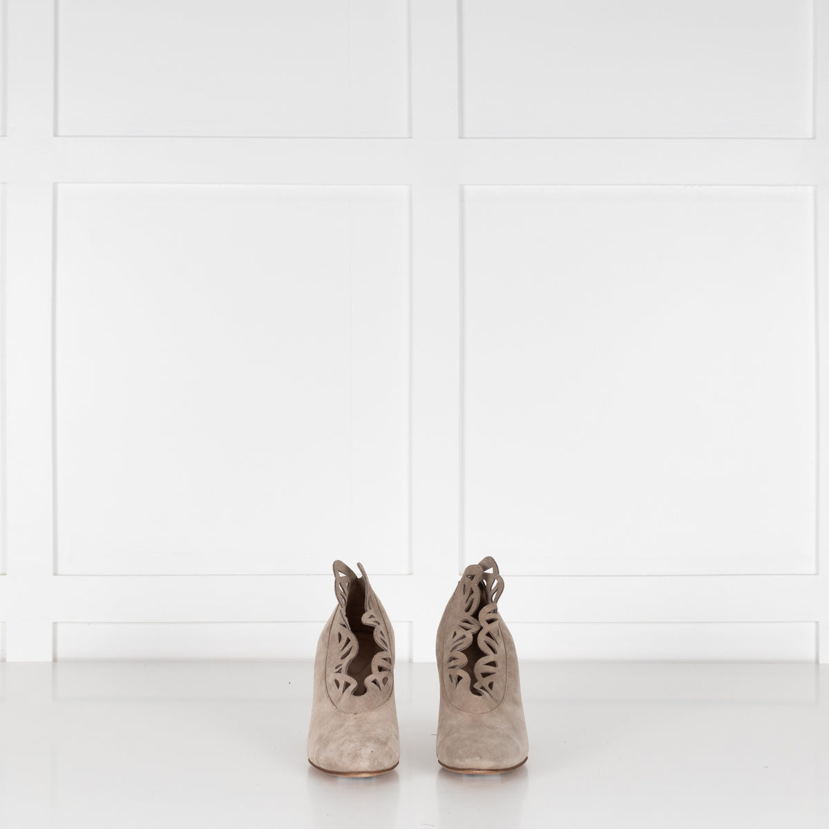 Chloe Beige Cut Out Detail Suede Heels