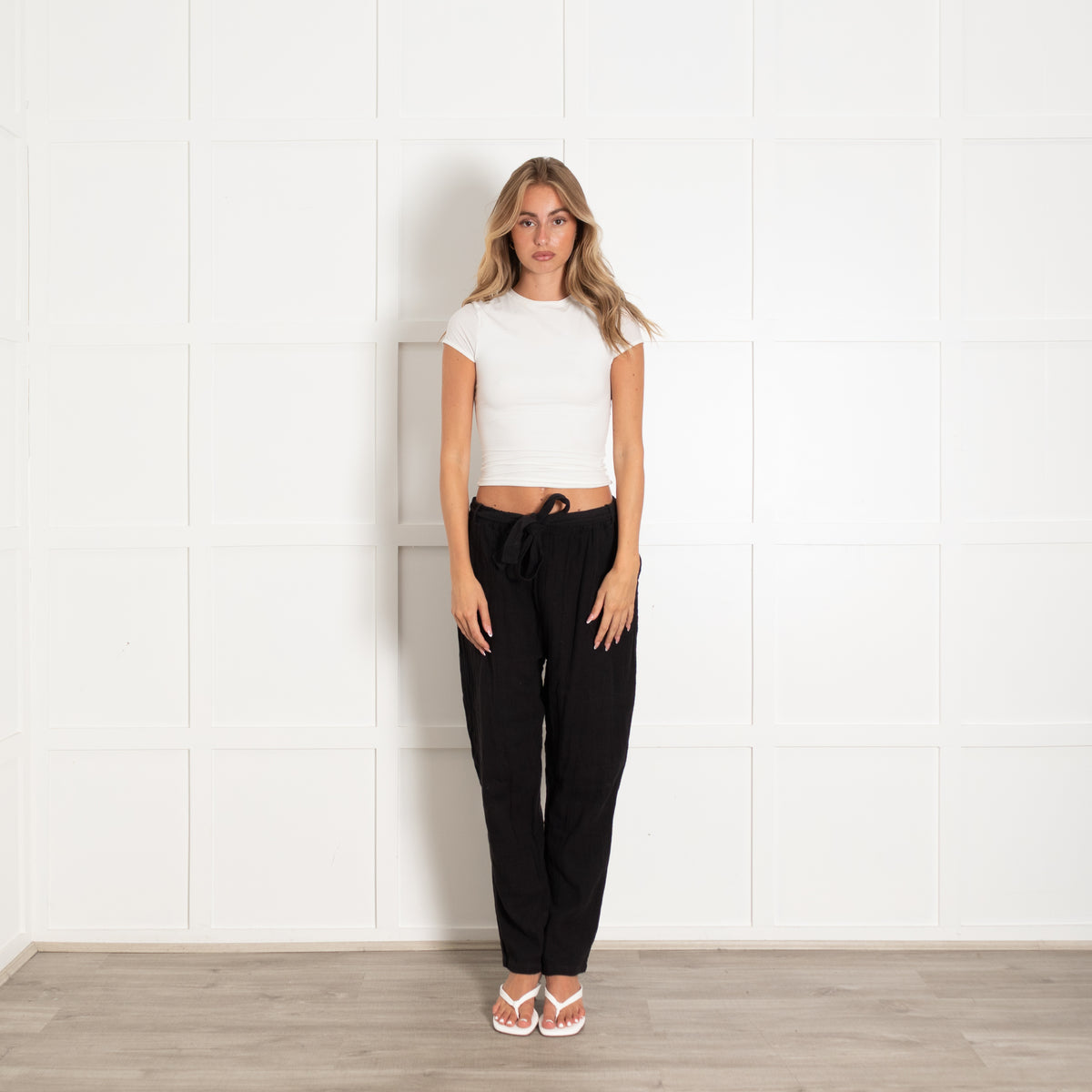 Not Shy Black Cheesecloth Joggers With Belt