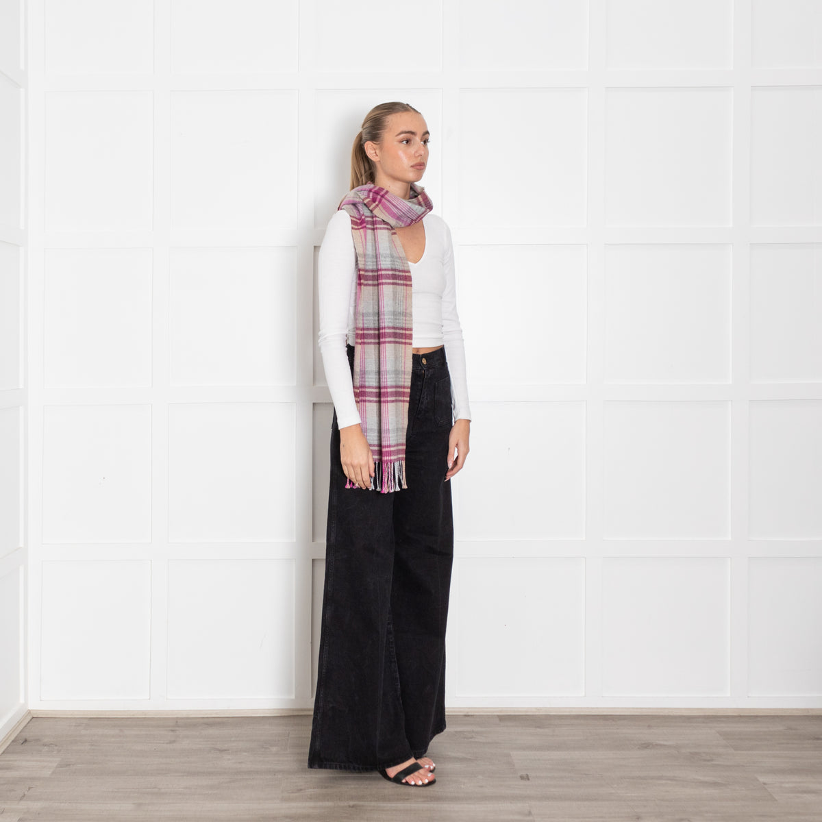 Mulberry Pink Heritage Check Wool Scarf