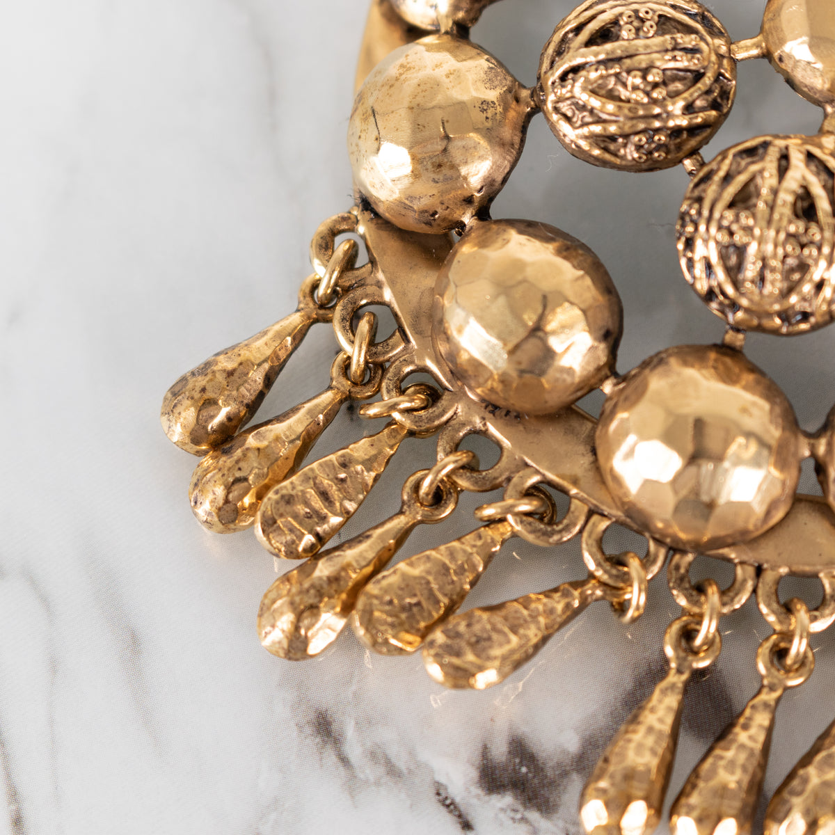 Saint Laurent Gold Tone Ball Flower Pendant Necklace