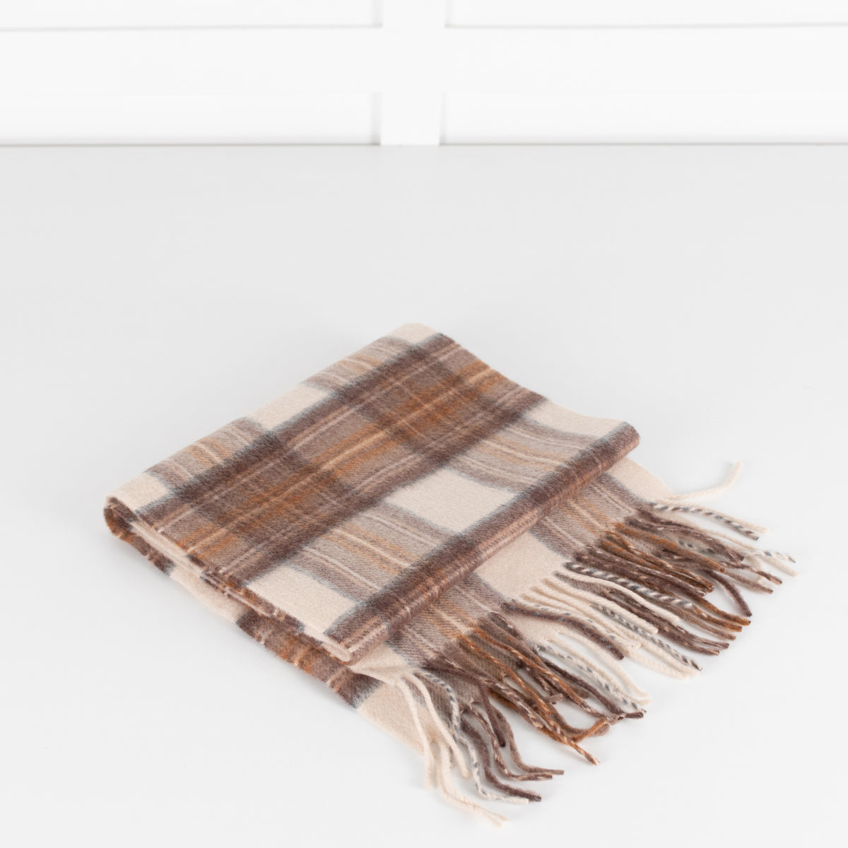 Johnstons of Elgin Brown Check Cashmere Scarf
