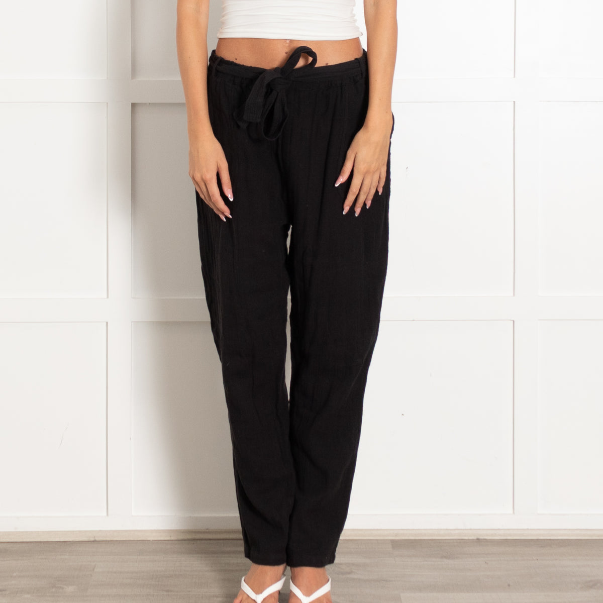 Not Shy Black Cheesecloth Joggers With Belt