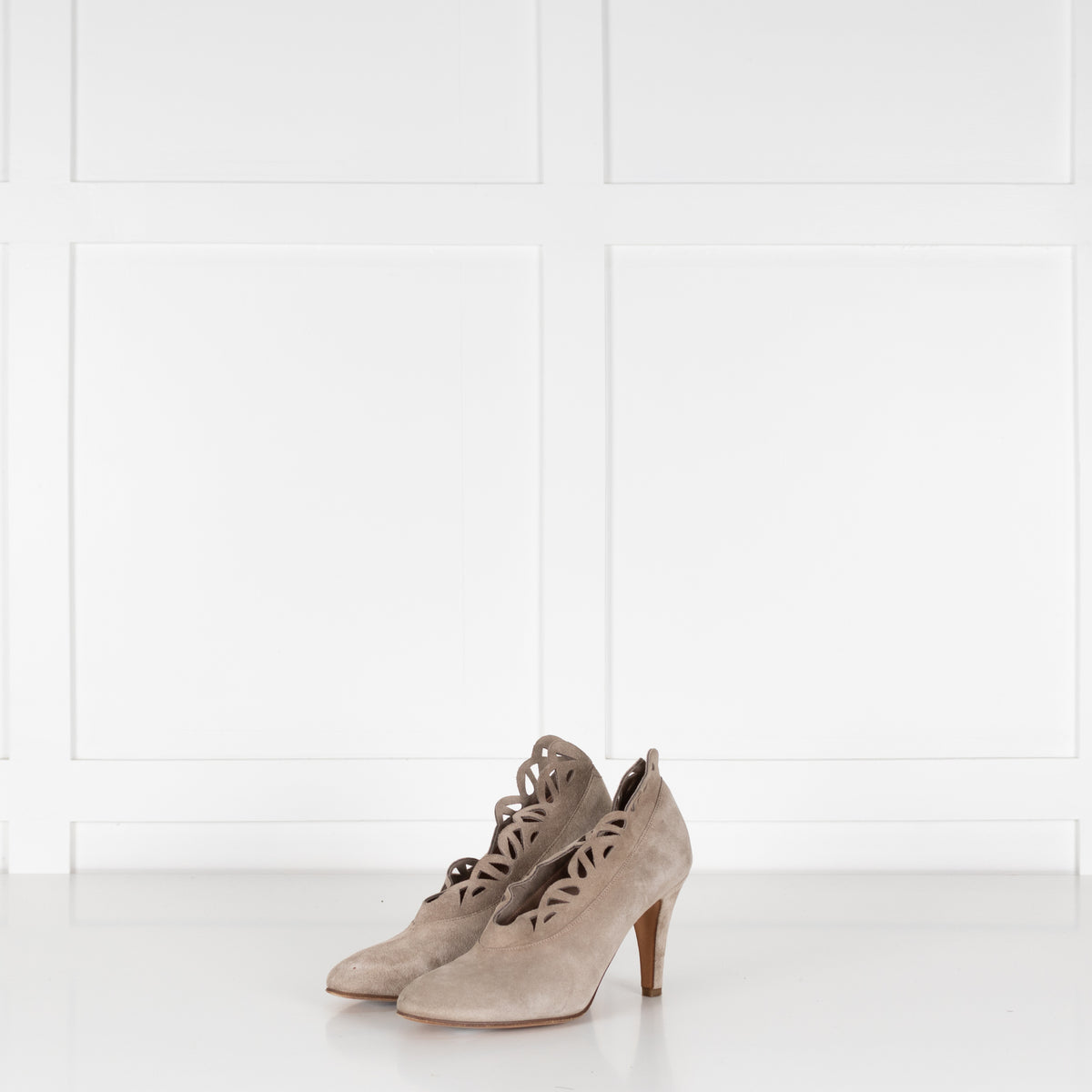 Chloe Beige Cut Out Detail Suede Heels