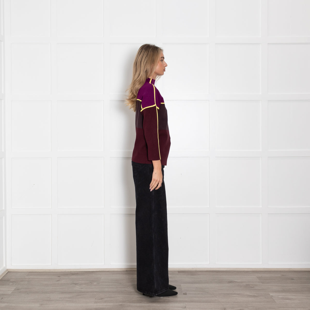Victoria Victoria Beckham Purple & Yellow Colour Block Funnel Neck Jumper