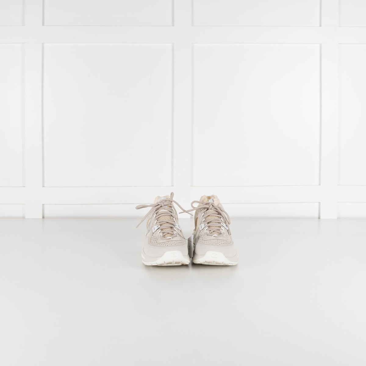 Chanel Beige Perforated Mesh Design With CC Suede Trainers