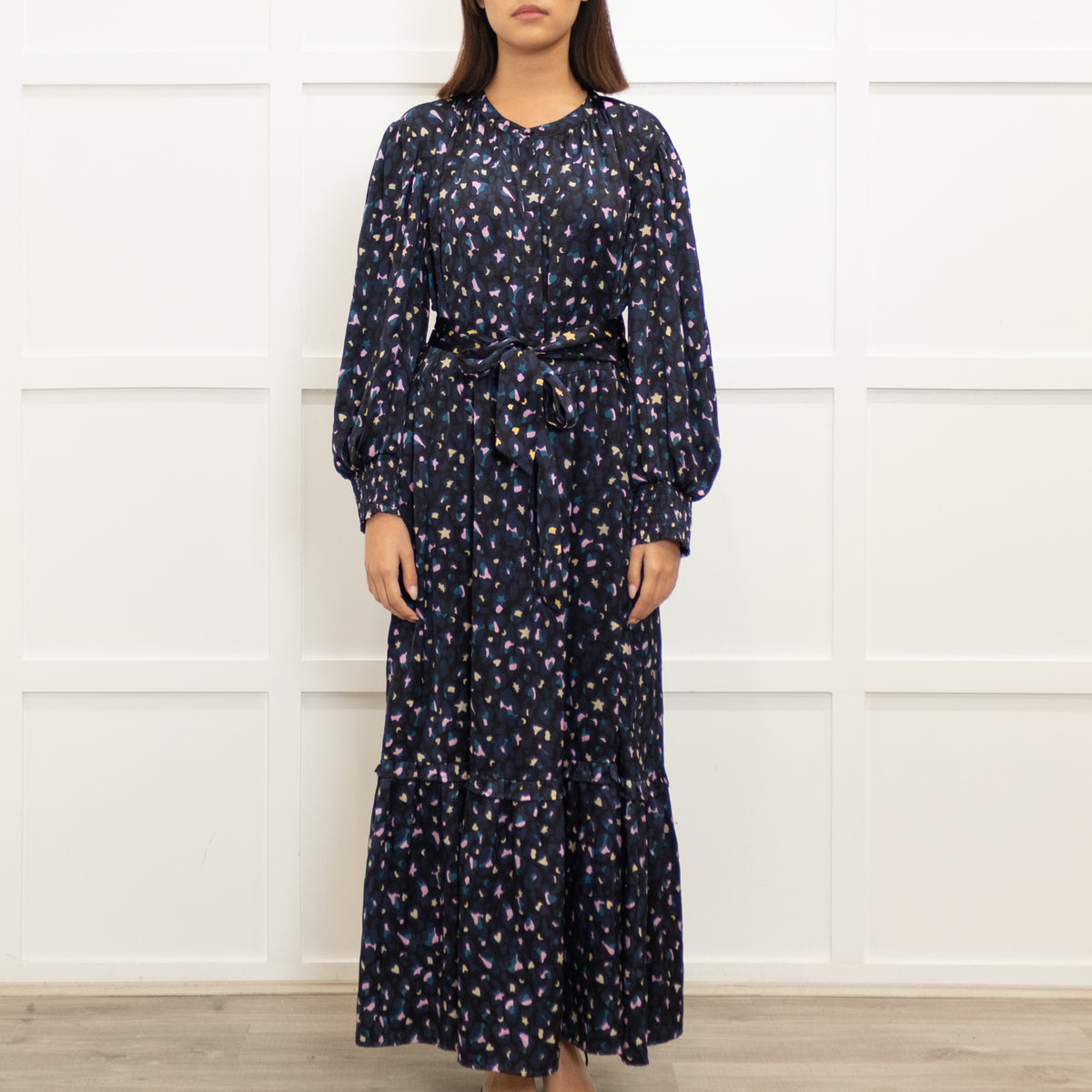 Wyse Navy Pink Cream Satin Maxi Dress