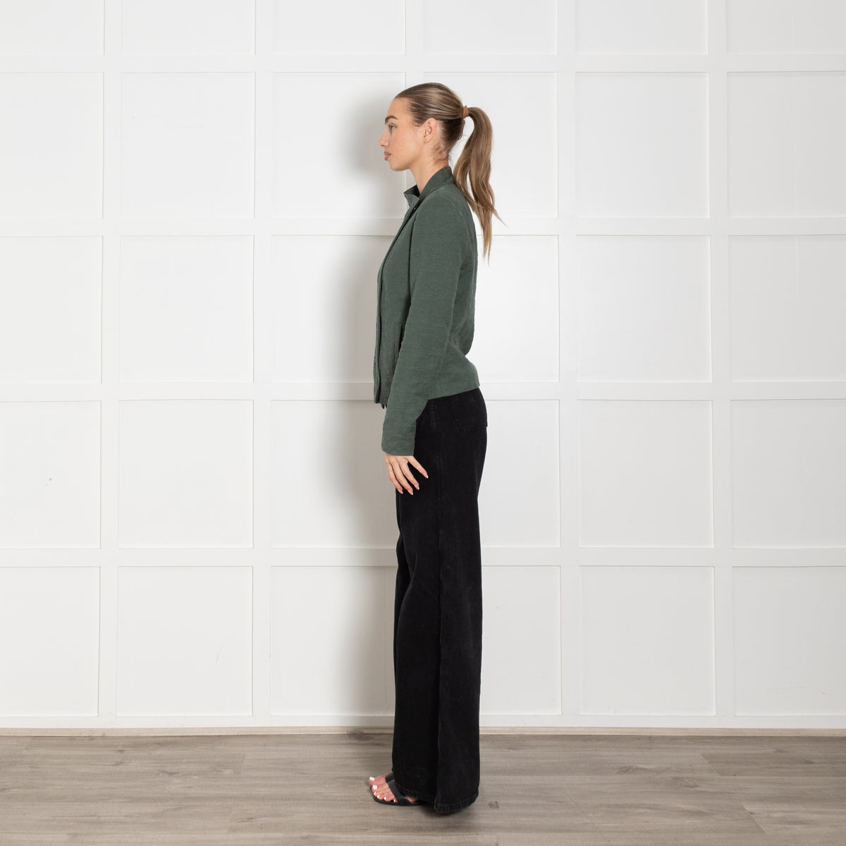 Vince Khaki Green Textured Cotton Blend Zip front Jacket