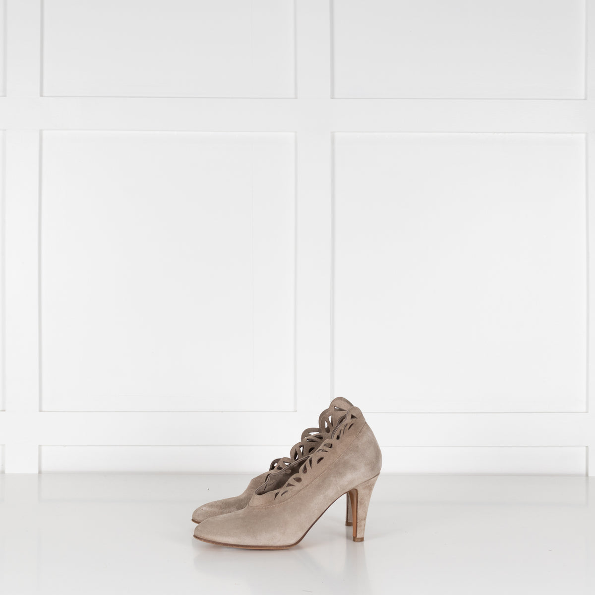 Chloe Beige Cut Out Detail Suede Heels