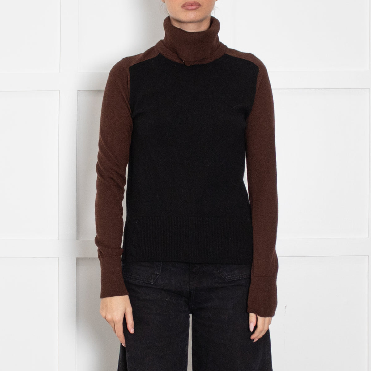 Me + Em Black And Brown Jumper With Detachable Roll Neck