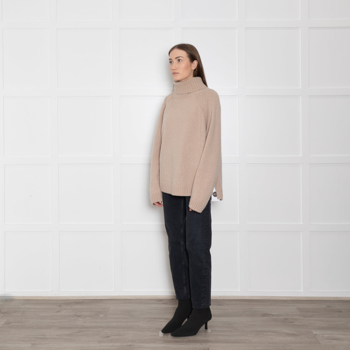 Wyse Beige and Gold Lurex Cashmere Jumper